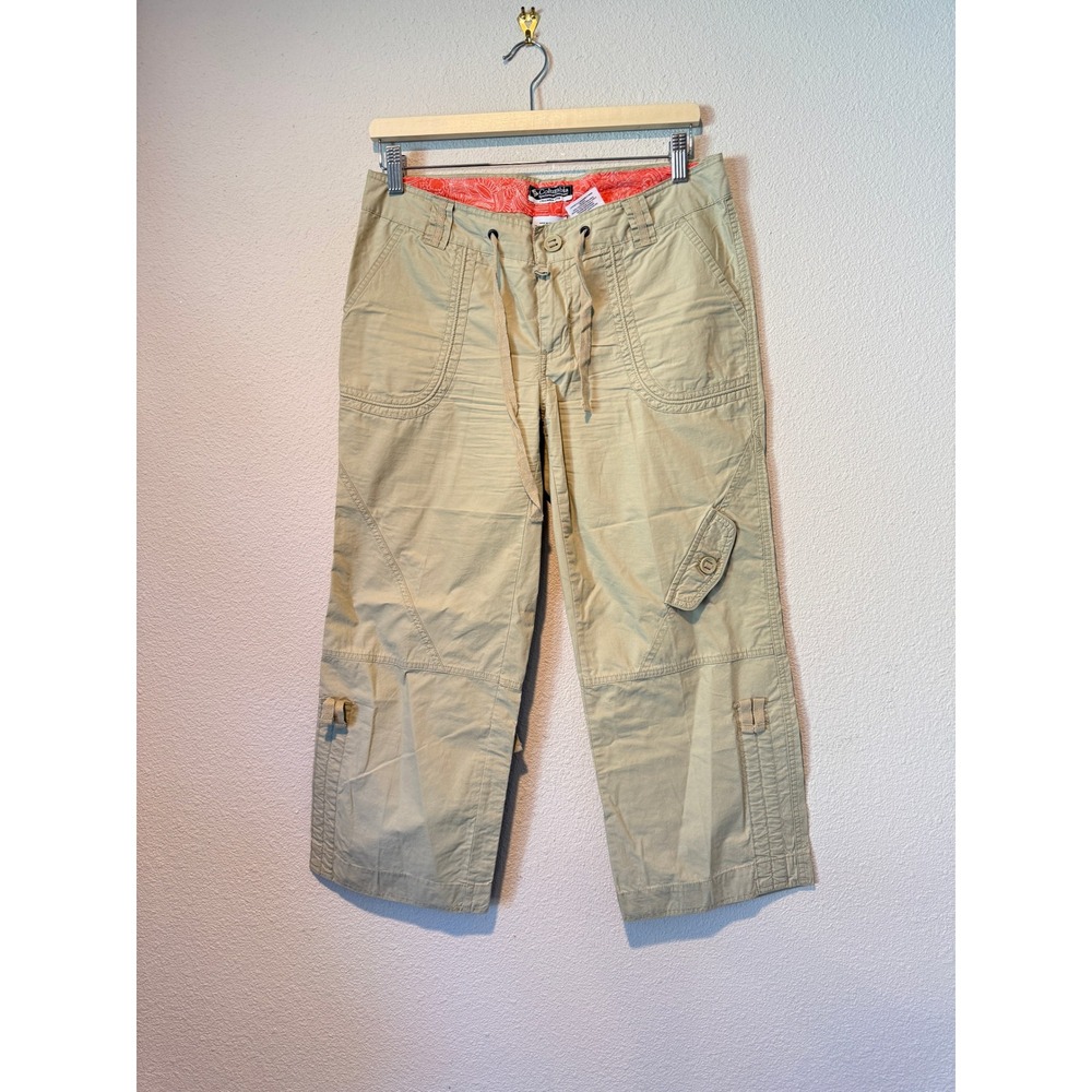 Columbia Womens Khaki Cargo Capri Pants Size 6 Cotton Drawstring Hiking Cropped